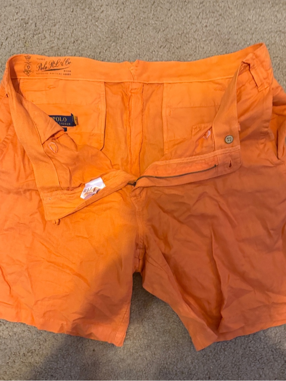 Polo by Ralph Lauren Bright Orange Men's Flat Front Cotton Shorts size 38 waist